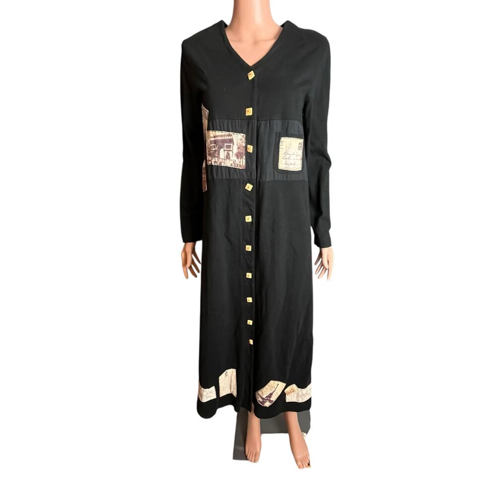 Country Wear Casuals by Lorree G. Star Knit Black Maxi Dress Small Vintage - Picture 2 of 7